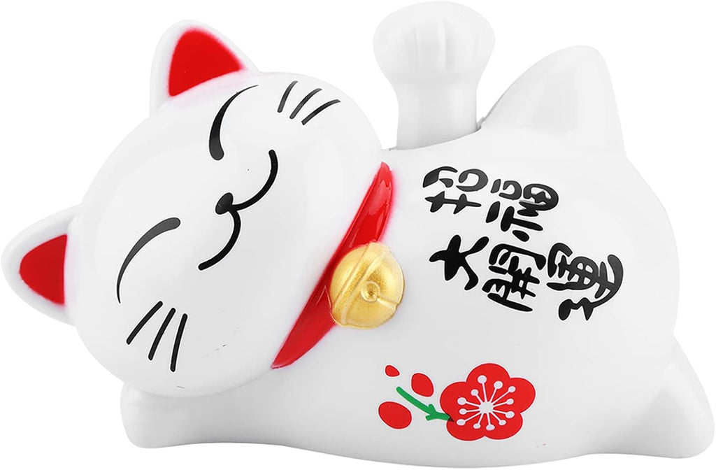 Solar Powered Lucky Cat, Fortune Fengshui Decor, Solar Powered Waving Cat, Lucky Cat Car Decor, Fortune Cat, Fengshui Cat, Maneki Neko Lying Waving Beckoning Cat Feng Shui Decoration(#1)