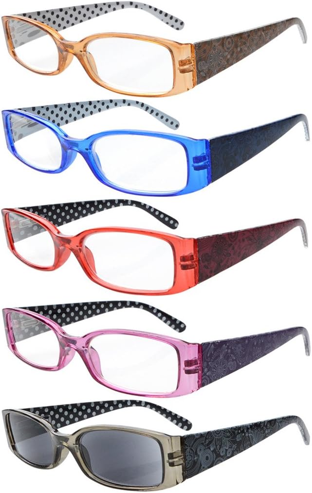 Eyekepper 5 Pairs Polka Dots Pattern Design Reading Glasses for Women Reading Inlcude Reader Sunglasses +2.50 Reading Eyeglasses
