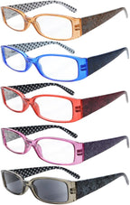 Eyekepper 5 Pairs Polka Dots Pattern Design Reading Glasses for Women Reading Inlcude Reader Sunglasses +2.50 Reading Eyeglasses