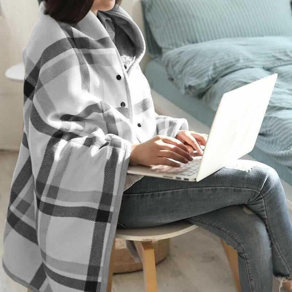 REUset Warm Blanket, Wearable Thickening Warm Knee Blanket for Wheelchair with Buttons Doublelayer Extra Wearable Thickening Old Man Shawl for Warm Gift