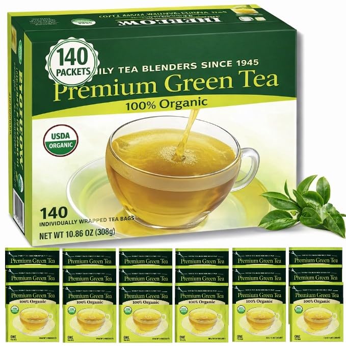 Premium Bigelowwss Organic Green Tea – 140 Individually Wrapped Tea Bags – Fresh, Smooth Taste – Daily Tea for Energy & Wellness – Long-Lasting Value Pack