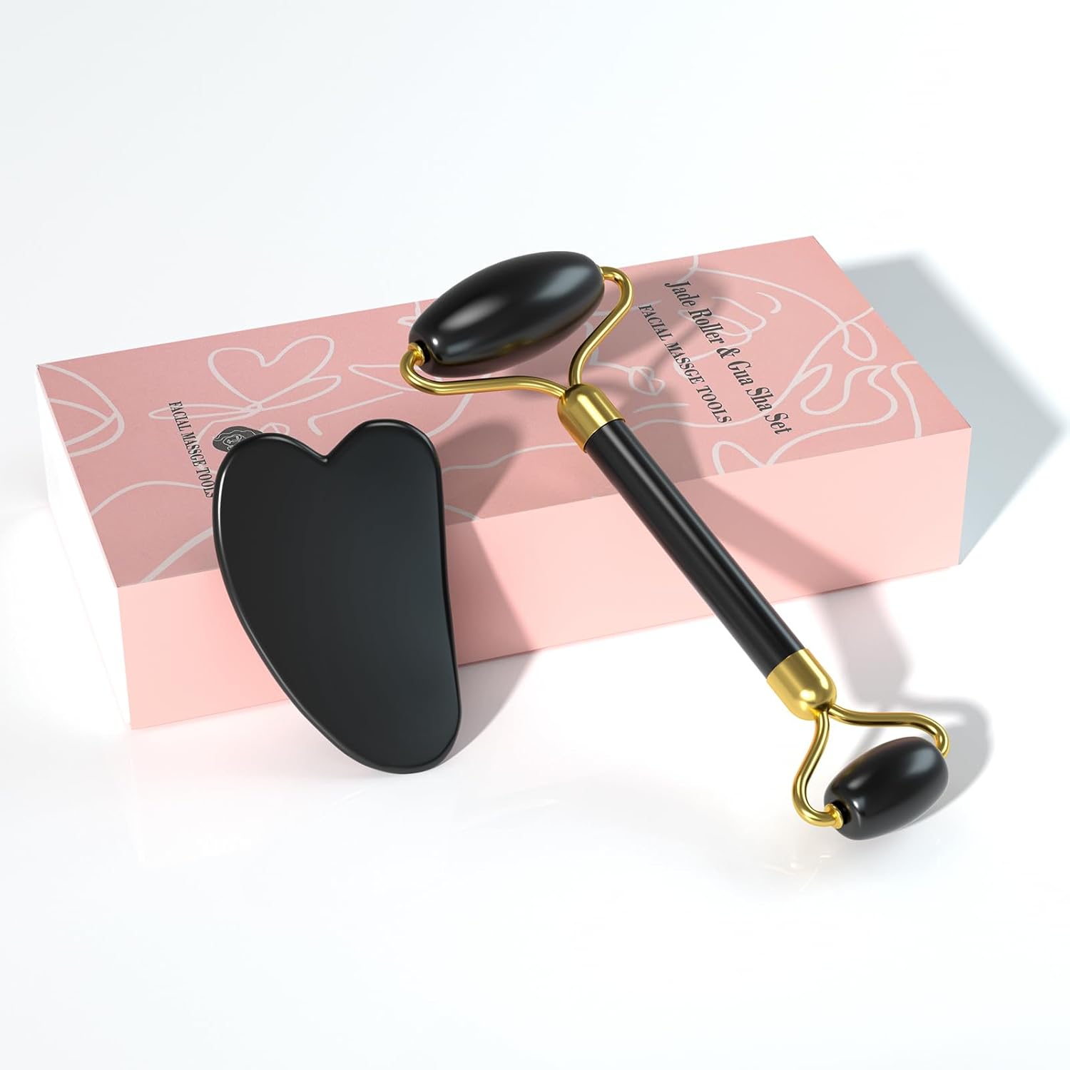 Jade Roller Gua Sha Set Facial Massager for Skincare