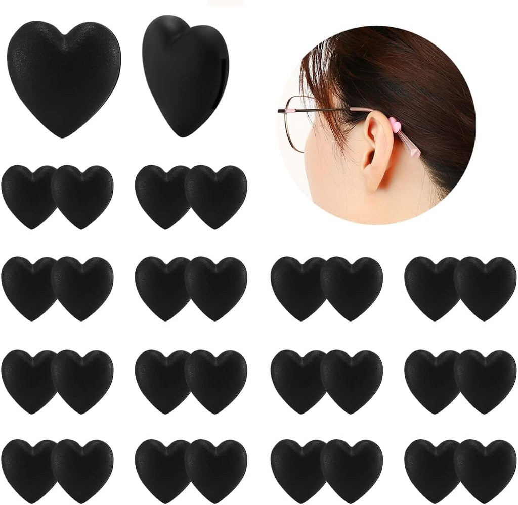 15 Pairs Silicone Eyeglasses Retainer, Eyewear Ear Grip Ear Hooks Anti-Slip Holder Eyeglasses Stoppers Temple Tips For Eyeglasses, Sunglasses, Reading Glasses (Black LOVE)
