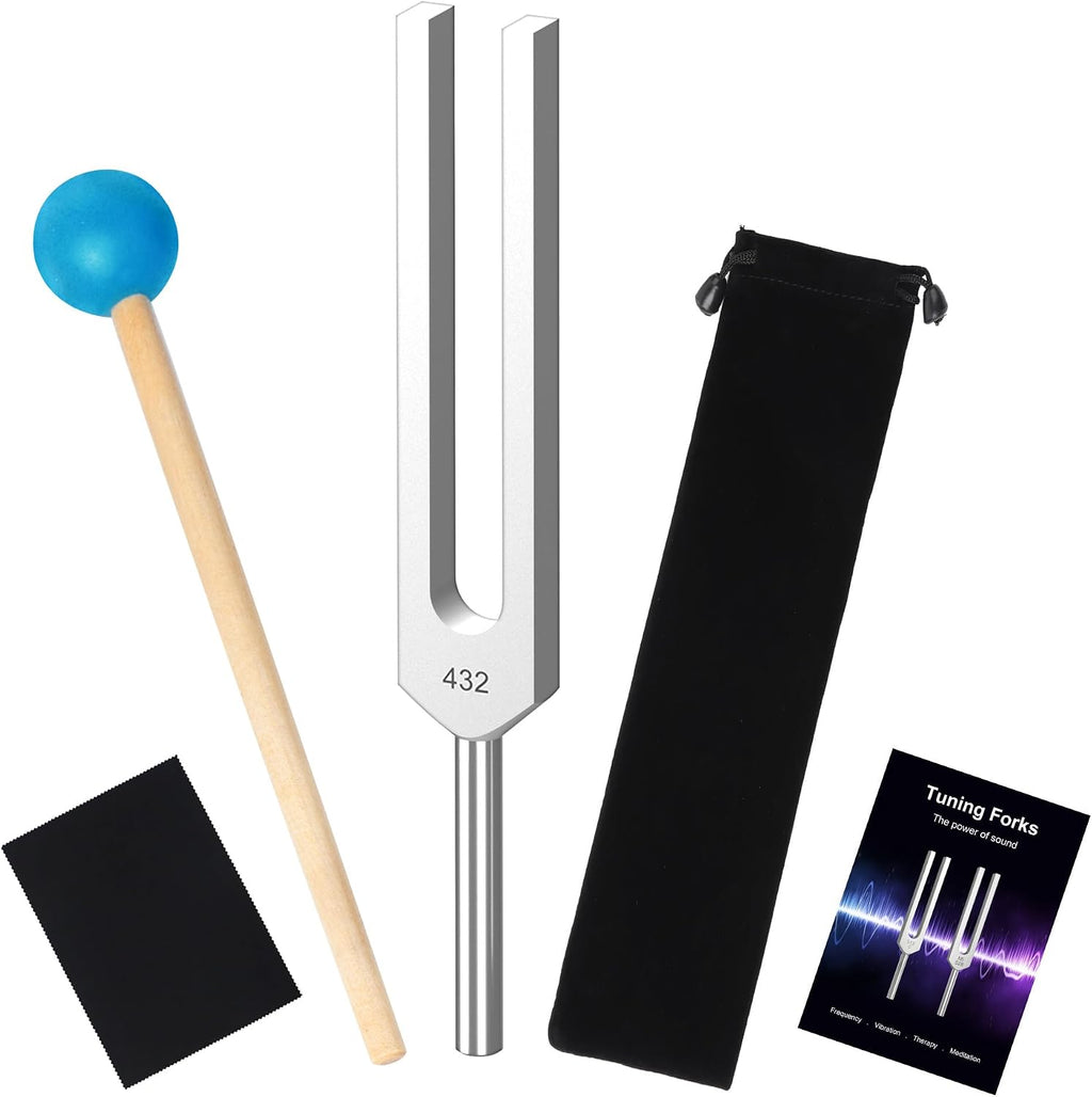 432Hz Tuning Fork, Aluminum Alloy, Includes Silicone Hammer and Storage Bag for Yoga,Relaxation