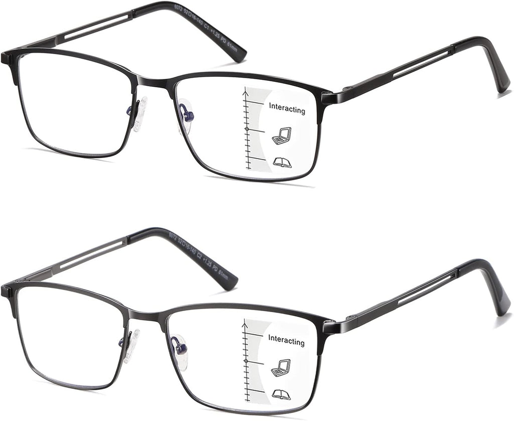LKEYE Progressive Multifocus Reading Glasses Men No Line Multifocal Transition Blue Light Readers Metal Wide Frame Eyeglasses