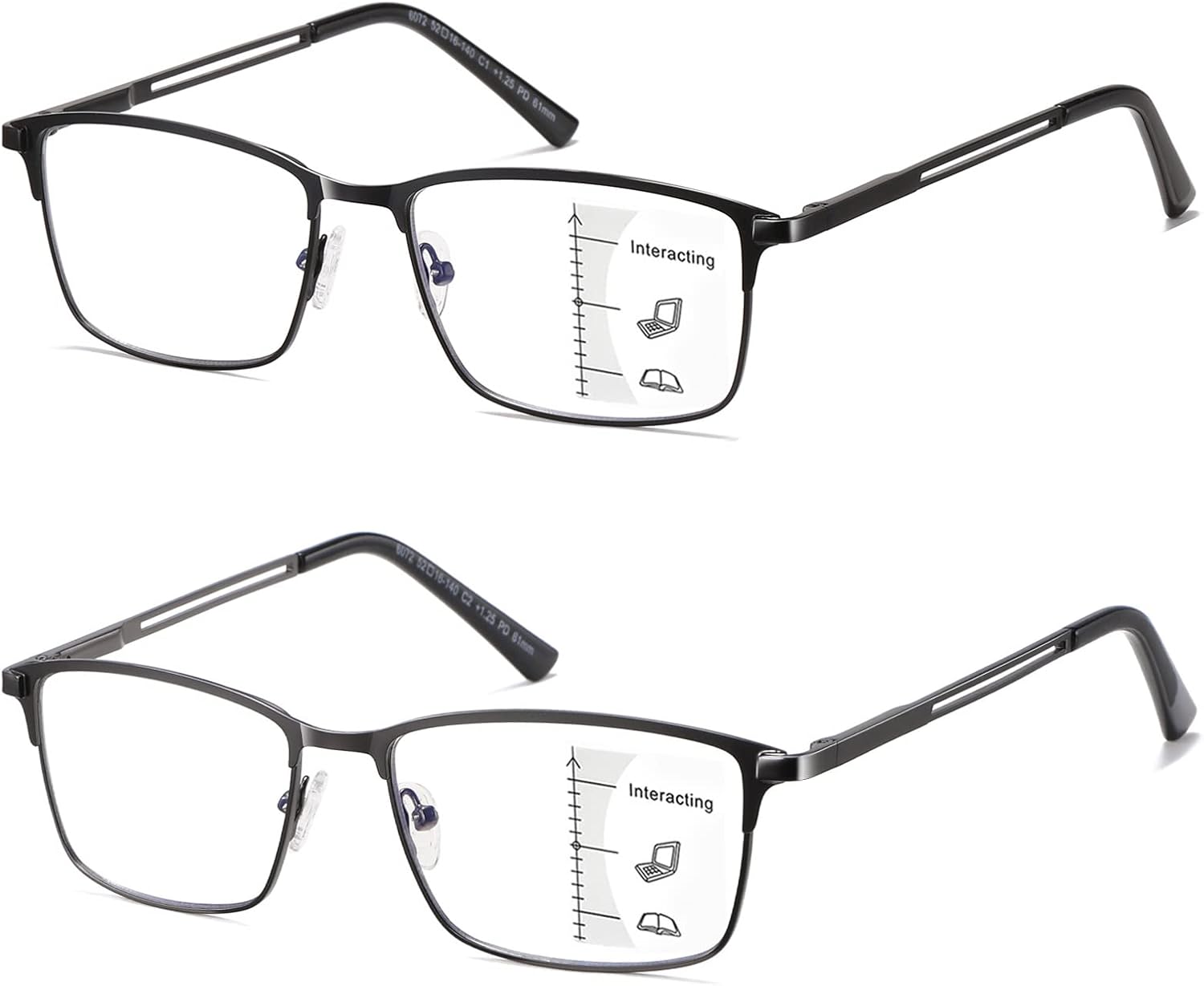 LKEYE Progressive Multifocus Reading Glasses Men No Line Multifocal Transition Blue Light Readers Metal Wide Frame Eyeglasses