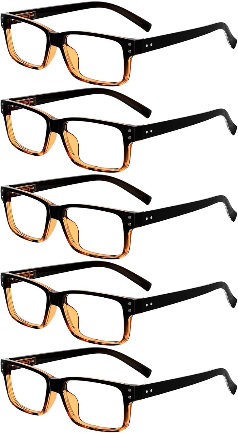 Eyekepper Vintage Reading Glasses for Men - 5 Pack Spring Hinges Classic Readers - Black-Tortoise Frame +1.25