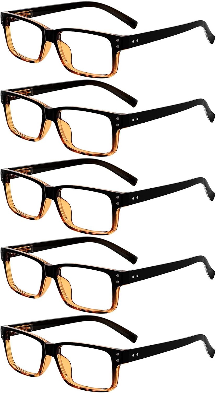 Eyekepper Vintage Reading Glasses for Men - 5 Pack Spring Hinges Classic Readers - Black-Tortoise Frame +0.75