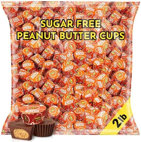 Zero Sugar Milk Chocolate Peanut Butter Cups, 2 Lb Bulk Bag, Approx 110 Individually Wrapped Sugar Free Candy Pieces, Keto Peanut Butter Cups For Coffee Pairing, Holiday Candy Bowls And Everyday Snacking