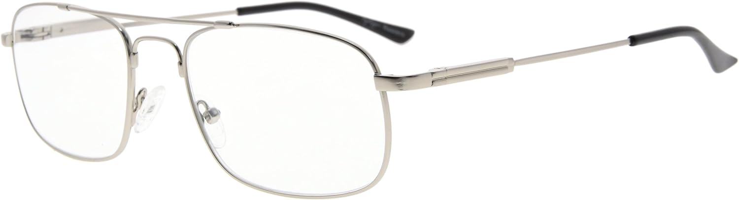 Eyekepper Mens Womens Memory Titanium Reading Glasses Bendable Bridge And Temple Readers (Silver,+1.25)