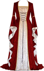 YEAXLUD Womens Renaissance Medieval Costume Dress Lace up Irish Over Long Dresses Cosplay Retro Gown
