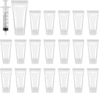 Refillable Empty Tubes Bottles, 20 Pcs 5ml Portable Travel Tubes with Syringes Clear Refillable Toothpaste Tubes Soft Squeezable Containers for Sample Shampoo Makeup Facial Cleanser Lip Gloss
