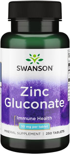 Swanson Zinc Gluconate - Mineral Supplement Promoting Prostate Health, Vision Health, & Immune Support -Gluconate Form for Optimal Absorption - (250 Tablets, 30mg Each)