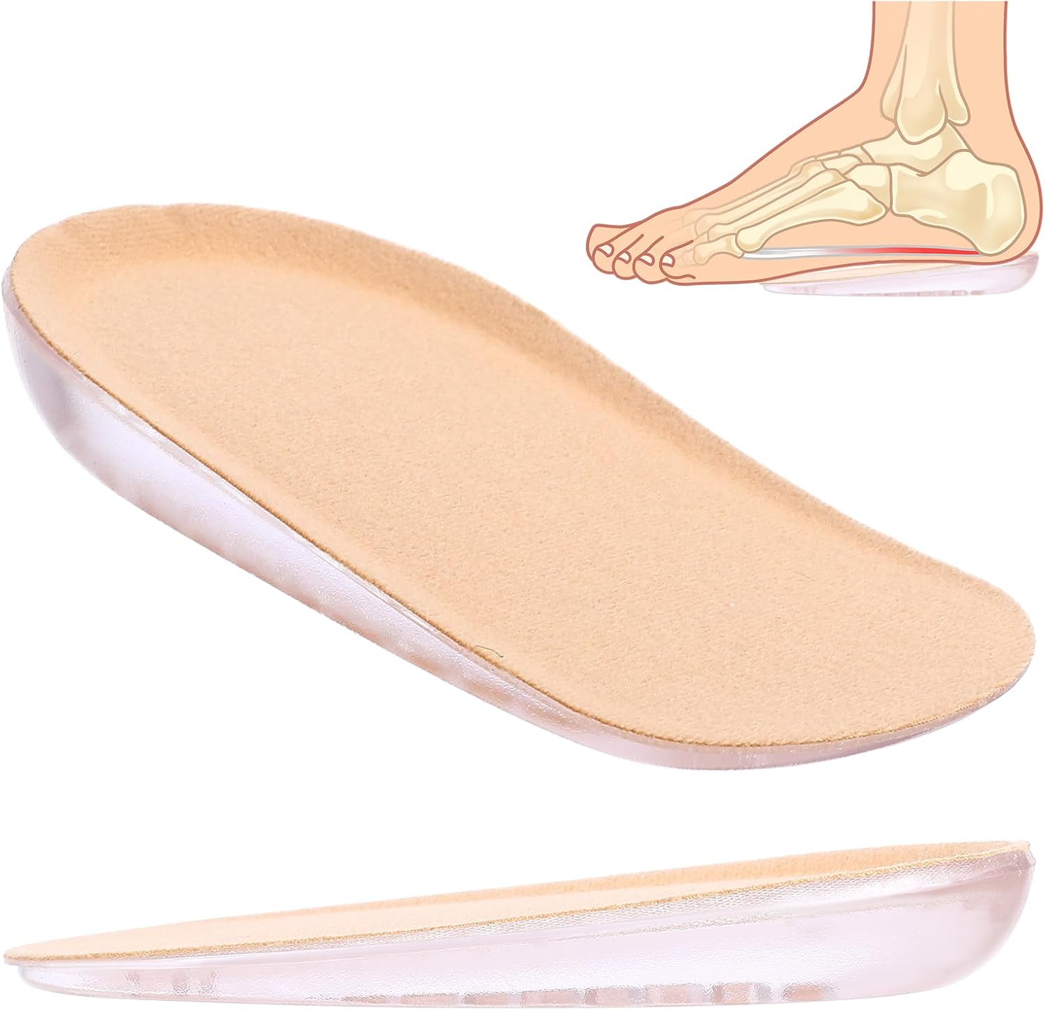 Gel Heel Lifts 1/2 Inch Gel Height Increase Insoles for Leg Length Discrepancies Comfort Half Shoe Inserts for Men and Women Small Shoe Lifts Foot Insoles for Relieving Heel Pain, 1 Pair