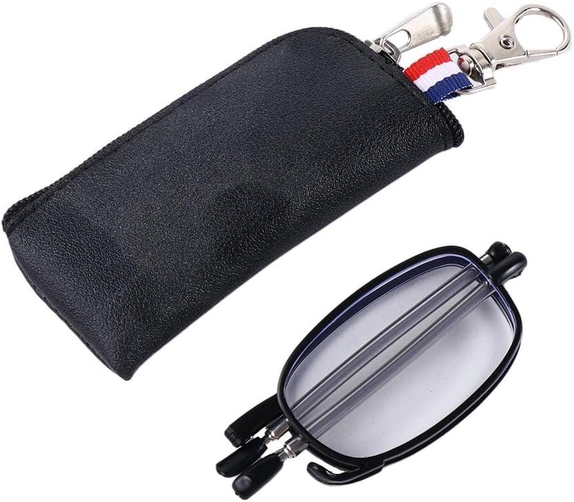 Folding Reading Glasses for Women Men, Blue Light Blocking Anti UV Computer Reader Glasses Spring Hinge with Case(+250,black)