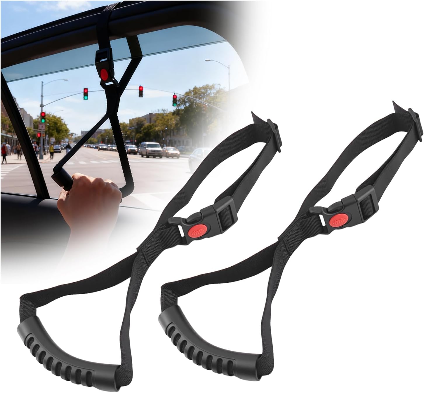 2PCS Adjustable Car Door Handle,2026 New Car Handle Assist with Non-Slip Handles & Locking Buckle,Portable & Detachable Vehicle Support Handles for Most Trucks,SUVs