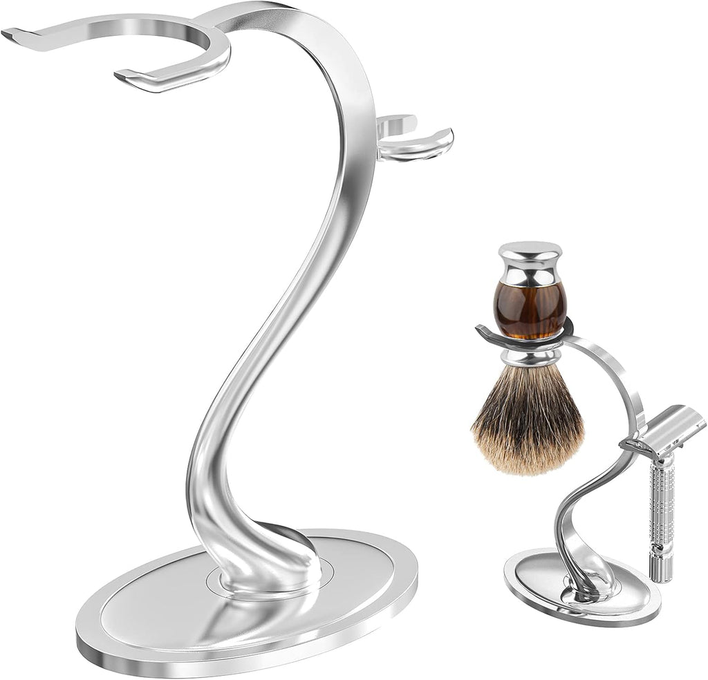 Linkidea Razor Holder Stand, Zinc Alloy Shaving Brush Organizer with Non-Slip Base, Safety Shaver Kit for Shower, Bathroom Compatible with Vikings Blade the Chieftain (Chrome)
