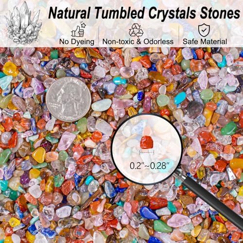 0.5 Lb/230g Chakra Crystal Chips Bulk Quartz Rocks, Natural Tumbled Healing Crystal Chips Crushed Stones Irregular Shaped for Aquarium, Vase Fillers, Succulent Plants Decor - 5-7mm