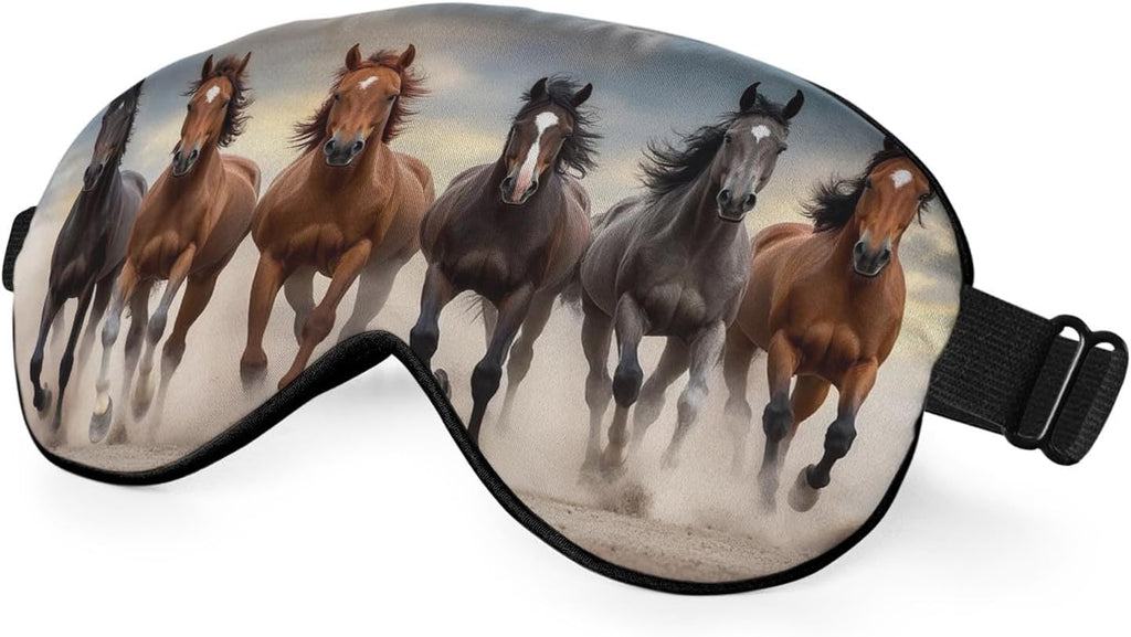 Running Horses Eye Mask Sleeping Mask Landscape Desert Dust Sunset Sky Animal Sleep Masks Silky Soft Eye Cover for Women Men Shading Blindfold for Air Travel Sleeping