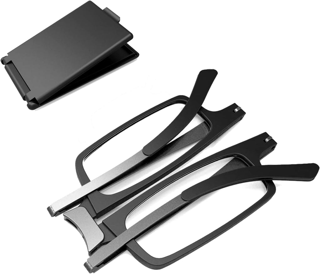 Case Upgrade Ultra-light and Thin Foldable Reading Glasses Folding Readers for Men Women Compact Portable Rectangle Eyewear Case (Black, 1.5)