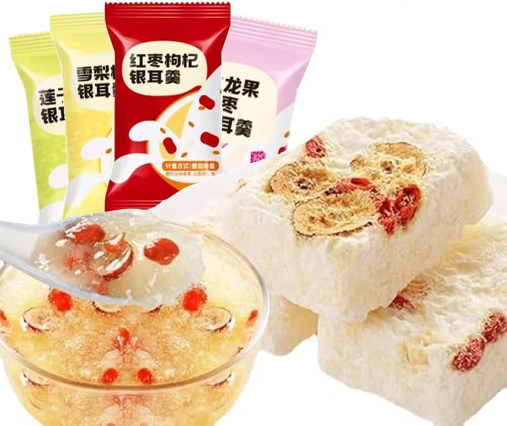 Freeze Dried Tremella Soup,White Fungus Mushroom Tremella Porridge,Snow Pear Red Date Soup,Instant Breakfast Congee,Healthy Nutritious Fast Food Soup,Dessert,Sweets,Chinese Snack Gift (Mixed flavors,10bags)