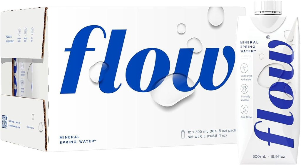 Flow Alkaline Spring Water, Organic Plain, pH 8.1, 16.9 oz (Pack of 12) – Electrolytes & Essential Minerals, Eco-Friendly Packaging
