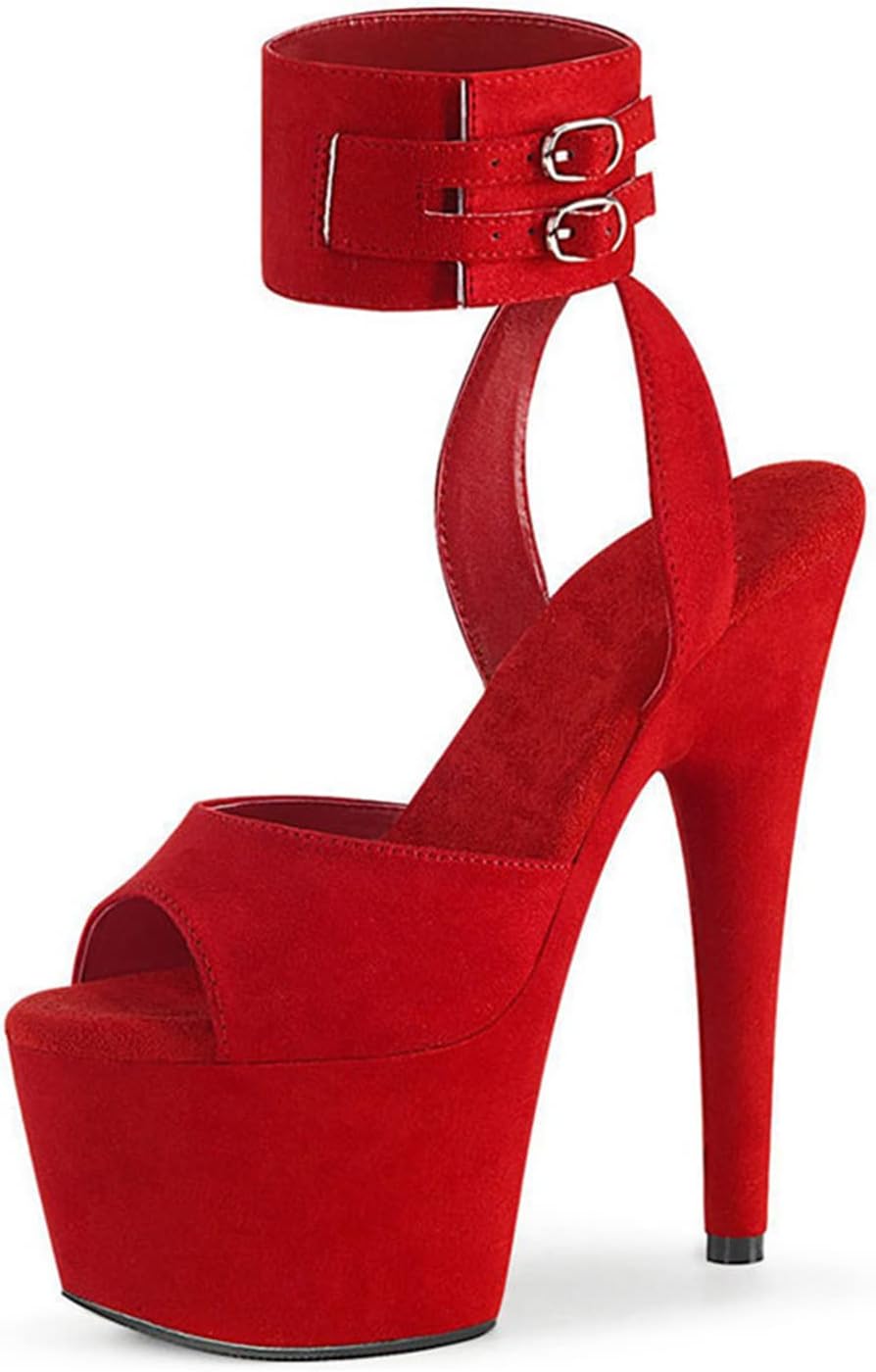 Womens Suede Sandals Platform Peep Open Toe Ankle Strap Slingback Super high Heels Sexy Nightclub Pole Dancing Stripper Club Dress Shoes 17cm