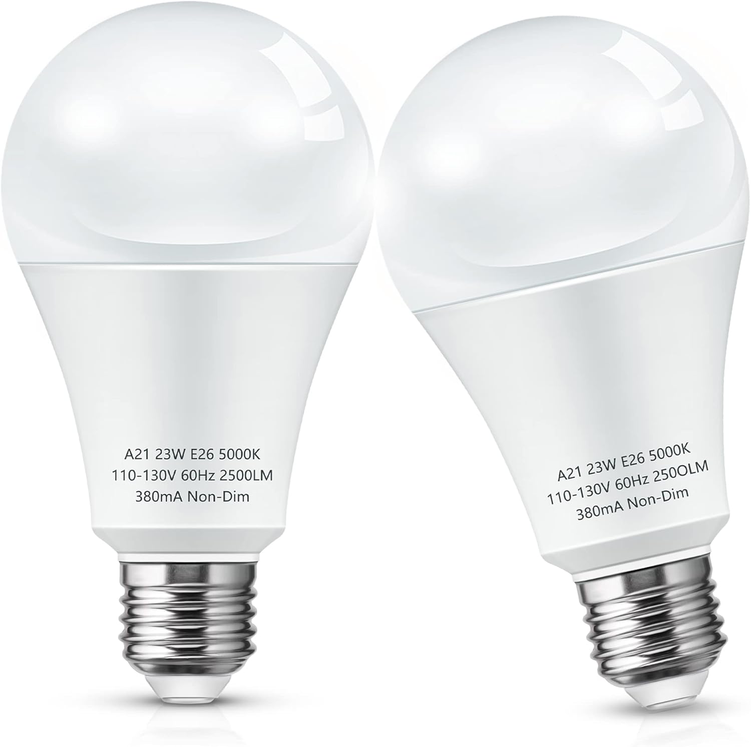 L LOHAS LED Super Bright White LED Light Bulb, A21 23W(150-200Watt Equivalent), 2500 High Lumen, 5000K Daylight, Garage Light Bulbs, E26 Porch Light Bulb, Non-Dim, No Flicker for Home Lighting, 2-Pack