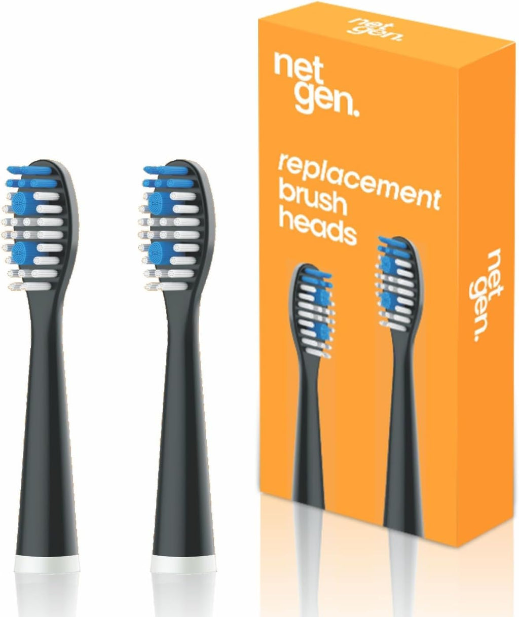 Replacement Sonic Toothbrush Heads | Soft and Comfortable Electronic Brush | Compatible with All NetGen Toothbrush Models | Black - Pack of 2