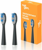 Replacement Sonic Toothbrush Heads | Soft and Comfortable Electronic Brush | Compatible with All NetGen Toothbrush Models | Black - Pack of 2
