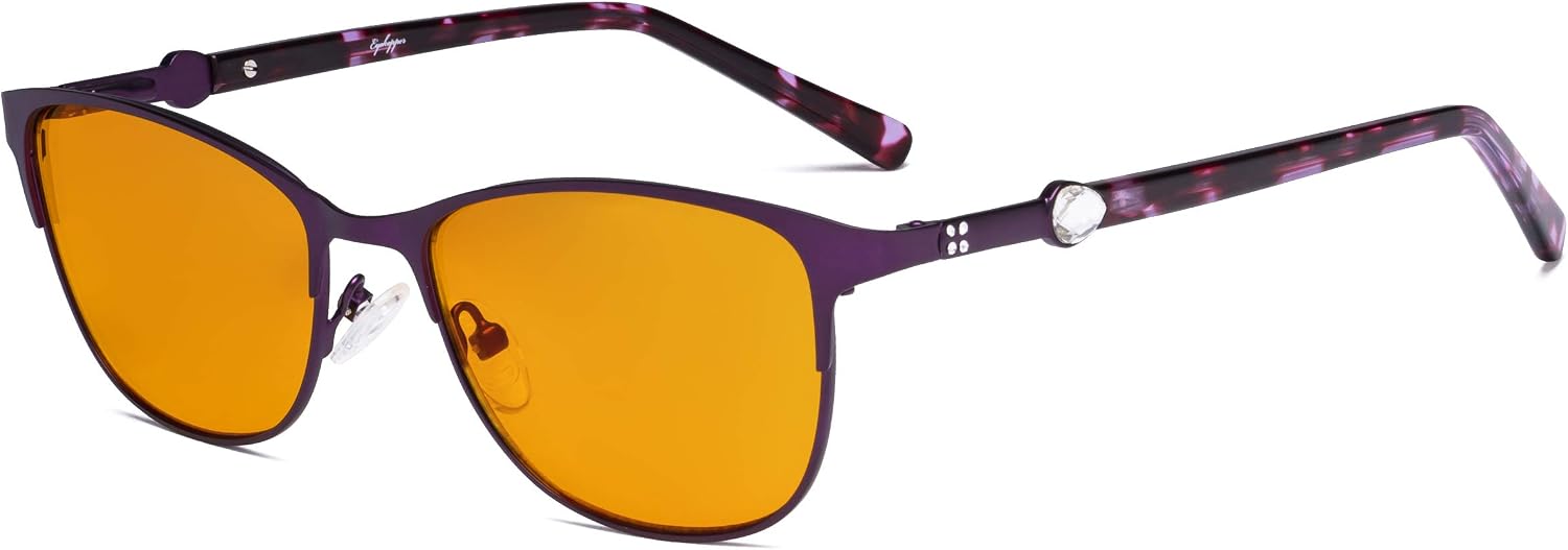 Eyekepper Ladies Blue Light Blocking Glasses with Orange Tinted Filter Lens for Sleeping - Stylish Cateye Computer Eyeglasses Women - Purple