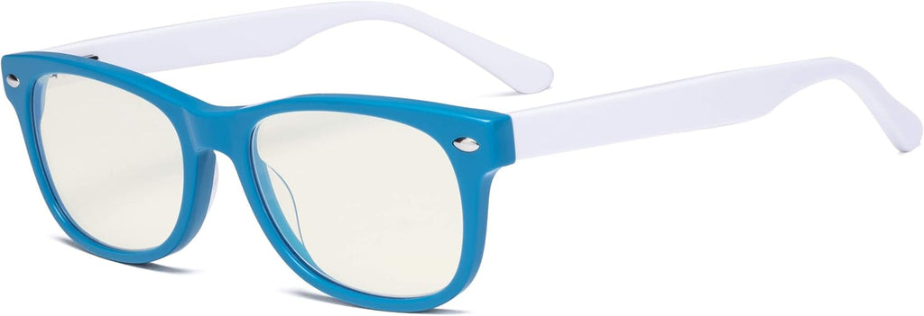 Eyekepper Computer Gaming Glasses for Kids - Blue Light Filter UV420 Rays Protection - Boys Girls Anti Glare Digital Glasses for Reading Screen - Blue Frame/White Arm