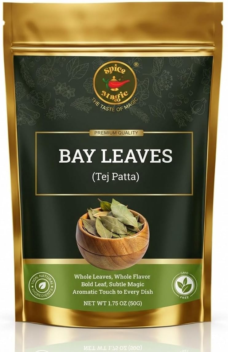 Spice Magic Bay Leaves 1.75oz (50g) | Extra Large Bay Leaves (Tej Patta) | 100% Natural, Vegan, Non-GMO | Perfect for Curries, Soups, Rice, Stews & Sauces