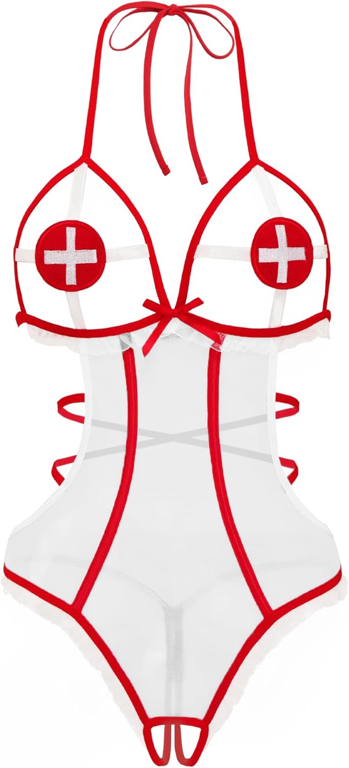 Avidlove Sexy Lingerie for Women Naughty Roleplay Lingerie Bodysuit Nurse Cosplay Outfits Nurse Costume