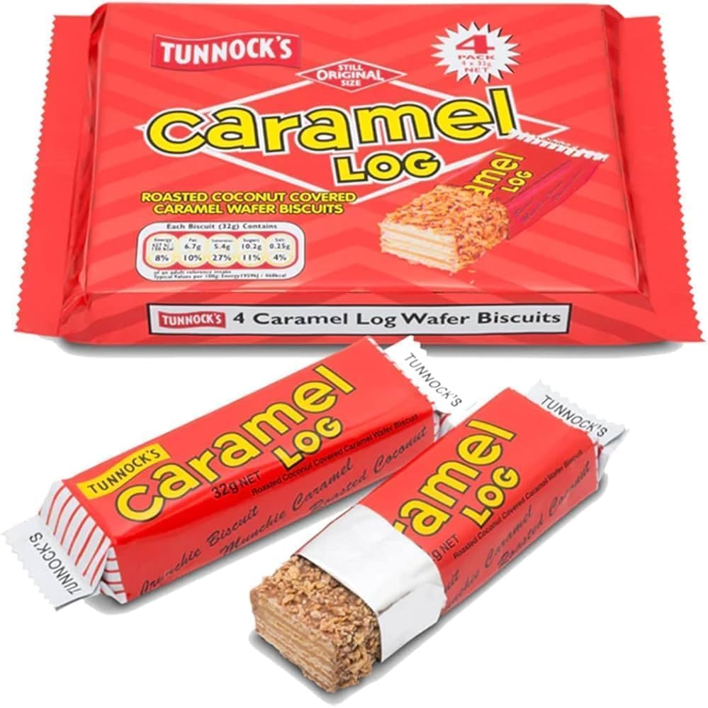 Tunnock's Caramel Logs Wafer- (Pack of 4 logs) Roasted Coconut 32 g