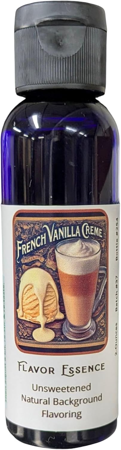 FRENCH VANILLA CREME Flavoring by Flavor Essence (Unsweetened, Natural Background Flavoring) 2 Oz.| For Beverages: coffee/tea, shakes, smoothies, bar drinks. For Foods: baking, doughs, batters, frostings, yogurt