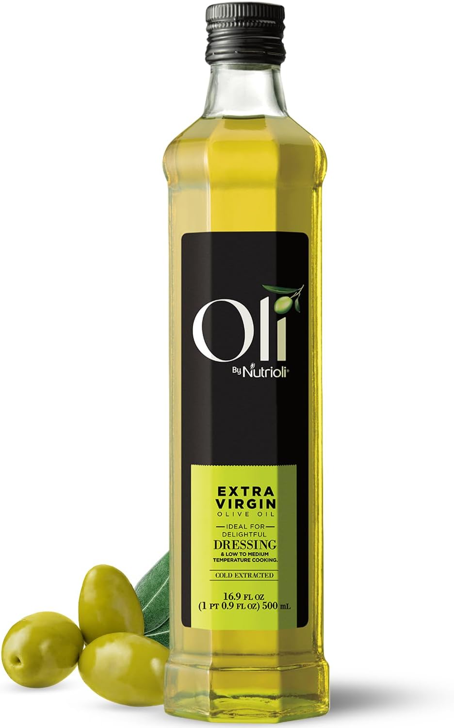 Oli by Nutrioli Extra Virgin Olive Oil, Cold-Pressed Authentic Blend of 3 Premium Spanish Olive Varieties, Glass Bottle, 16.9 Fl Oz