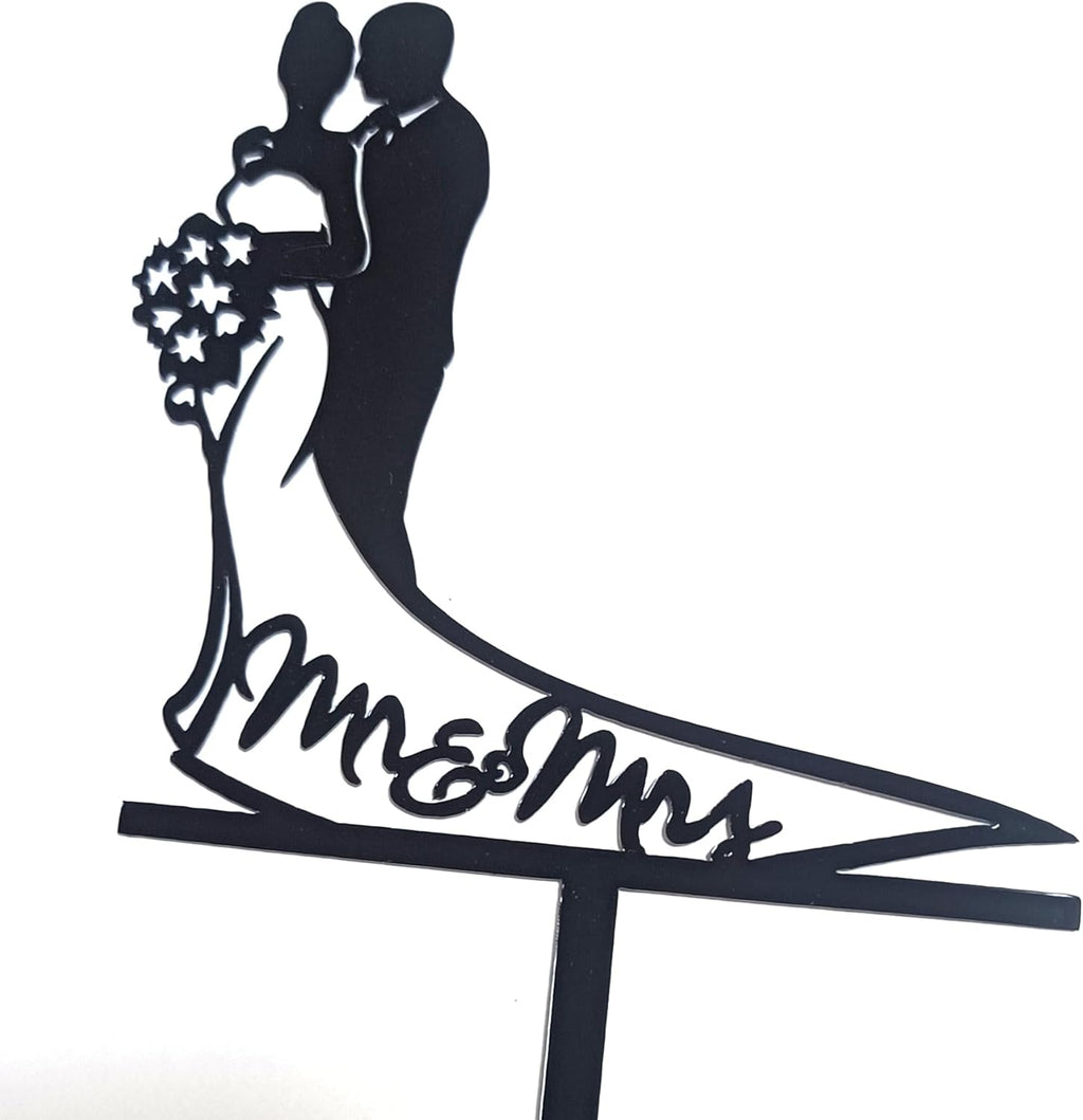 Cake Topper Black Acrylic Mr&Mrs with Couples Wedding Birthday Decorations Party Favor Cake Accessory Gift 3403-BL (Pack of 1)