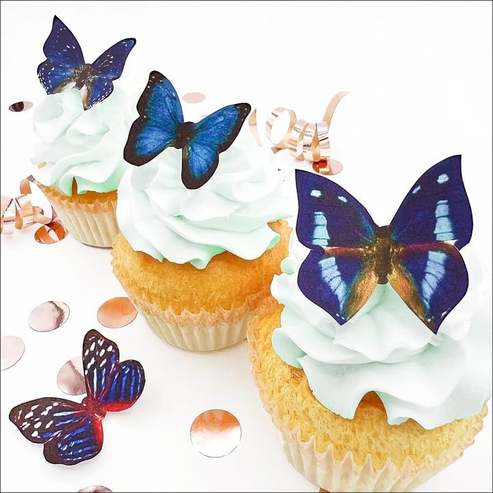 Edible Butterflies Small Premium Crafted Made in the USA Cake and Cupcake Toppers, Decoration (Blue)