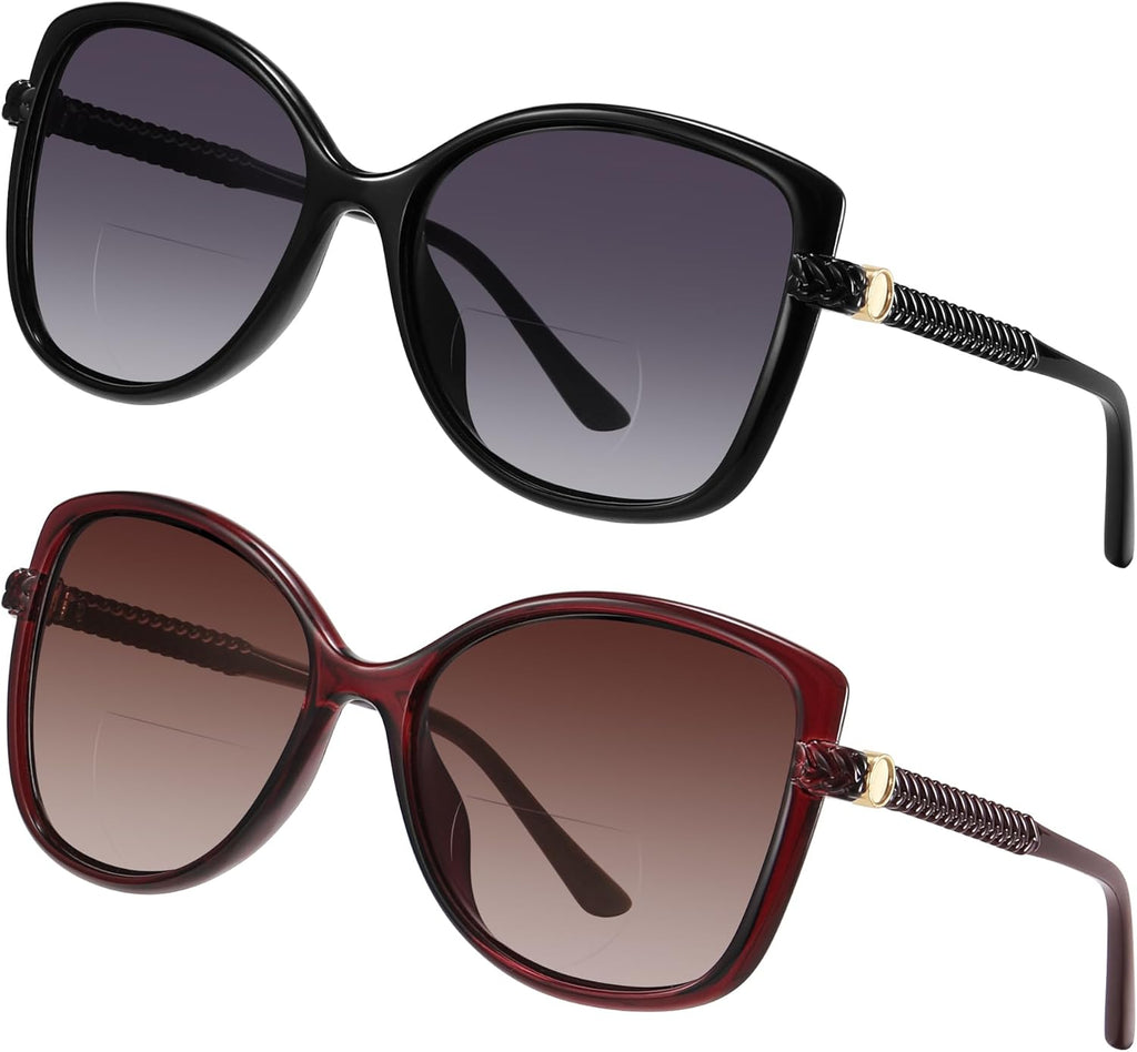 EYEGUARD 2 Pack Bifocal Reading Sunglasses for Women,Stylish Oversized Sun Readers Outdoor Reading Glasses