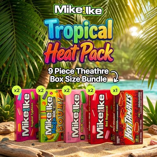 BP Bundle – Mike and Ike Theatre Box Candy Variety Pack – Fruity, Sour & Spicy Mixes – Candied Fruit, Mixed Fruit Gummy Candies Individually Wrapped Bags