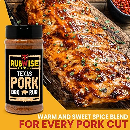 RubWise Texas Style BBQ Pork Rub (1lb) No MSG | Meat Barbecue Dry Rubs and Spices for Smoking and Grilling | Spice Blend Seasoning | Great on Spare Ribs, Tenderloin, Chops, Belly, Shoulder