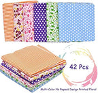 42Pcs 10"x10" Quilting Cotton Fabric Squares Sheets Pre-Cut Multi-Color Design Printed Floral Craft Fabric for DIY Sewing Scrapbooking Quilting Craft Patchwork (Red/Pink/Yellow/Green/Blue/Purple)