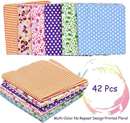 42Pcs 10"x10" Quilting Cotton Fabric Squares Sheets Pre-Cut Multi-Color Design Printed Floral Craft Fabric for DIY Sewing Scrapbooking Quilting Craft Patchwork (Red/Pink/Yellow/Green/Blue/Purple)