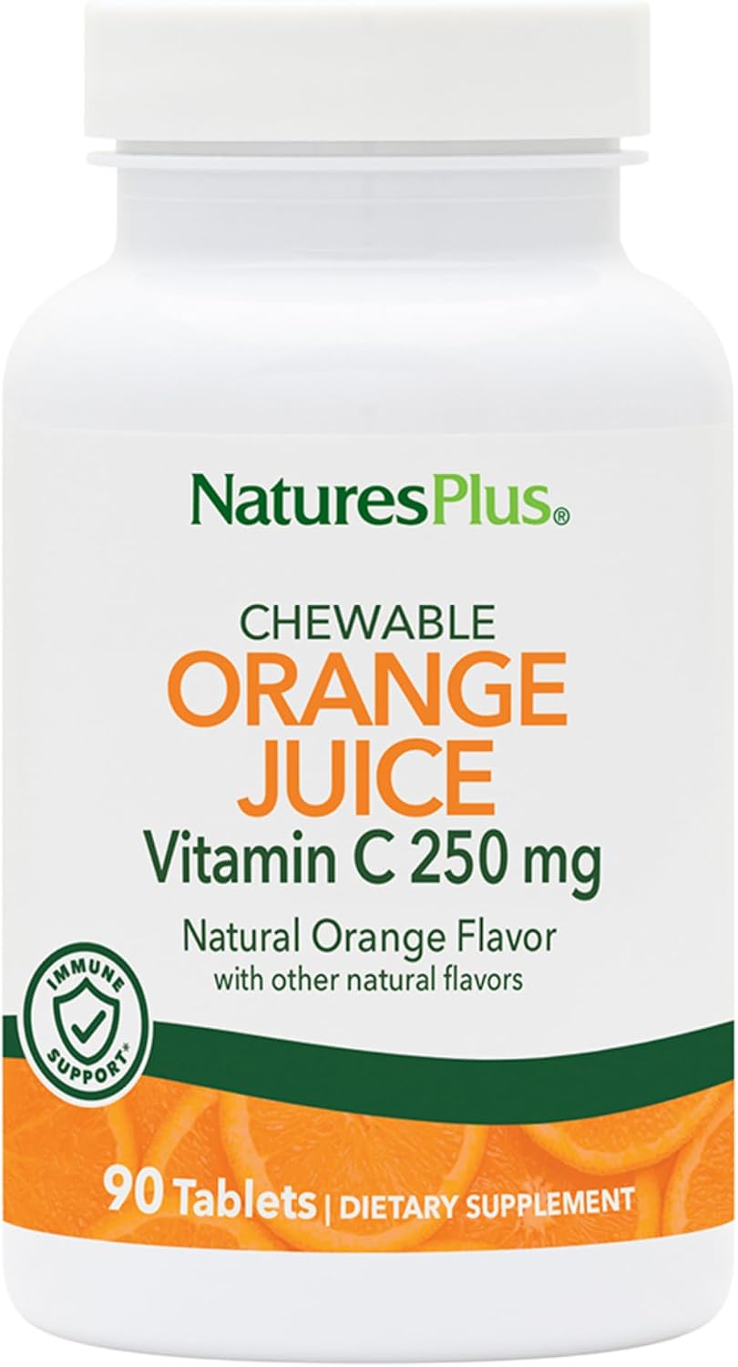 NaturesPlus Orange Juice - 90 Chewable Tablets - 250 mg Vitamin C - High-Potency Immune Support Supplement, Antioxidant - Gentle on Stomach - Vegan, Gluten Free - 90 Servings