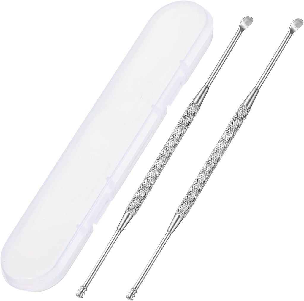 2 Pack Steel Ear Pick Ear Spoon Earwax Remover Spoon Ear Cleaner Ear Scraper Scratcher Stainless Steel Ear Cleaning Tool with Storage Box