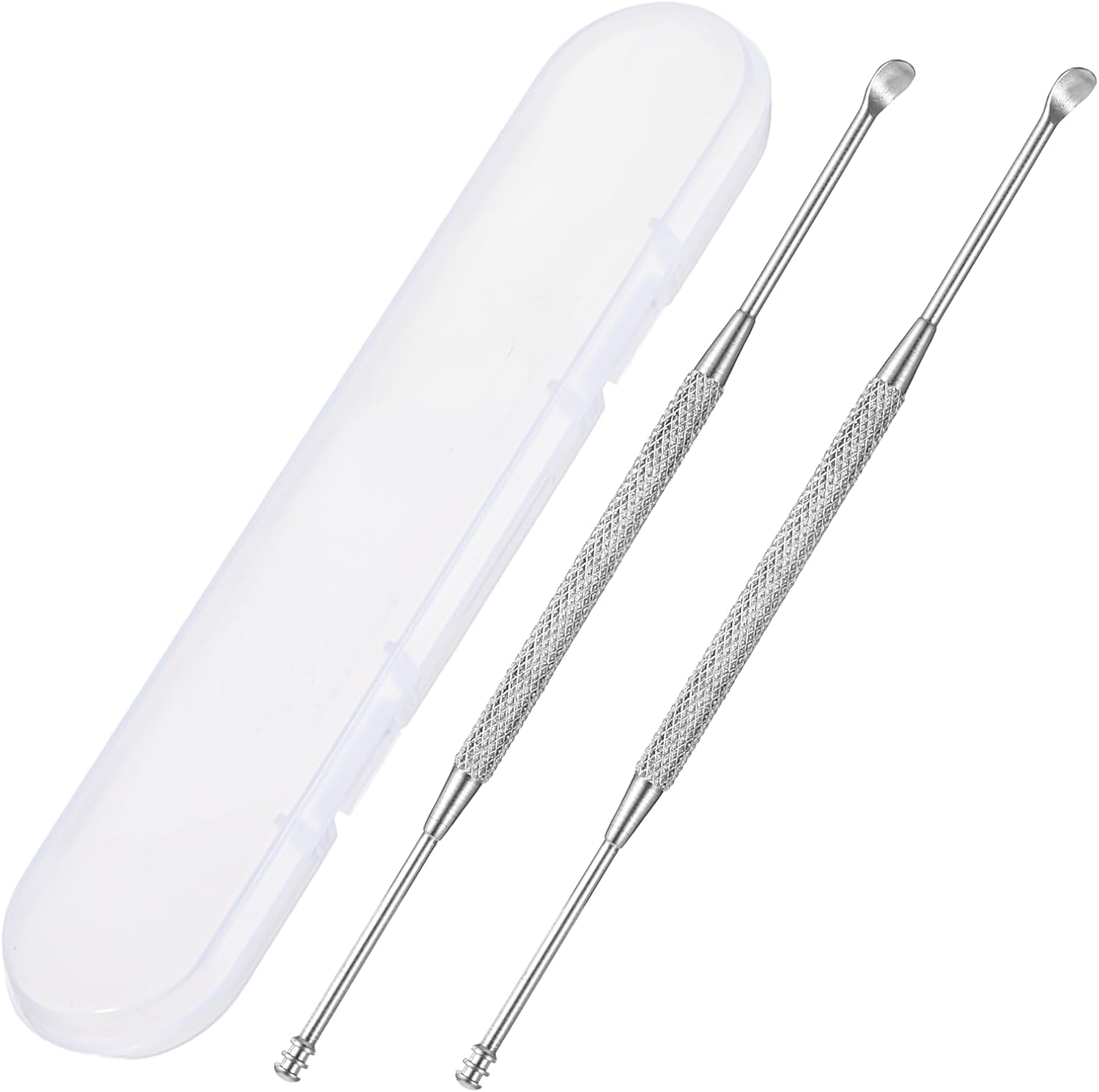 2 Pack Steel Ear Pick Ear Spoon Earwax Remover Spoon Ear Cleaner Ear Scraper Scratcher Stainless Steel Ear Cleaning Tool with Storage Box