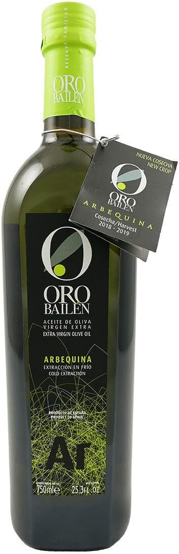 Oro Bailen Reserva Familiar Arbequina 2020 Harvest - 0.75 Liter / 25.4 Ounce - Cold Extracted Spanish Extra Virgin Olive Oil from Jaen, Andalusia