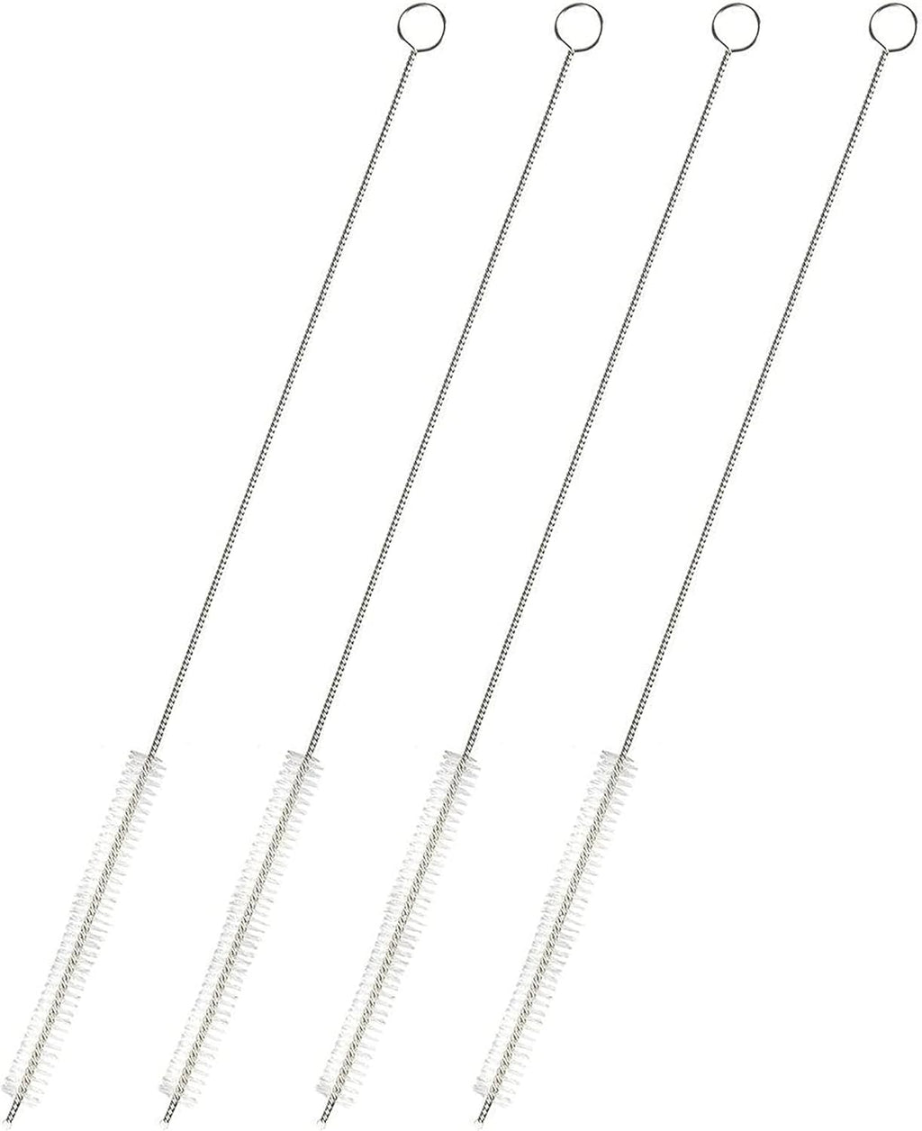 Juvale Straw Cleaner Brush - 12 In, Silver & White, 4-Pack - Stainless Steel Straw Cleaner Brush for Water Bottles & Pipes with Flexible Nylon Tip for Narrow Openings