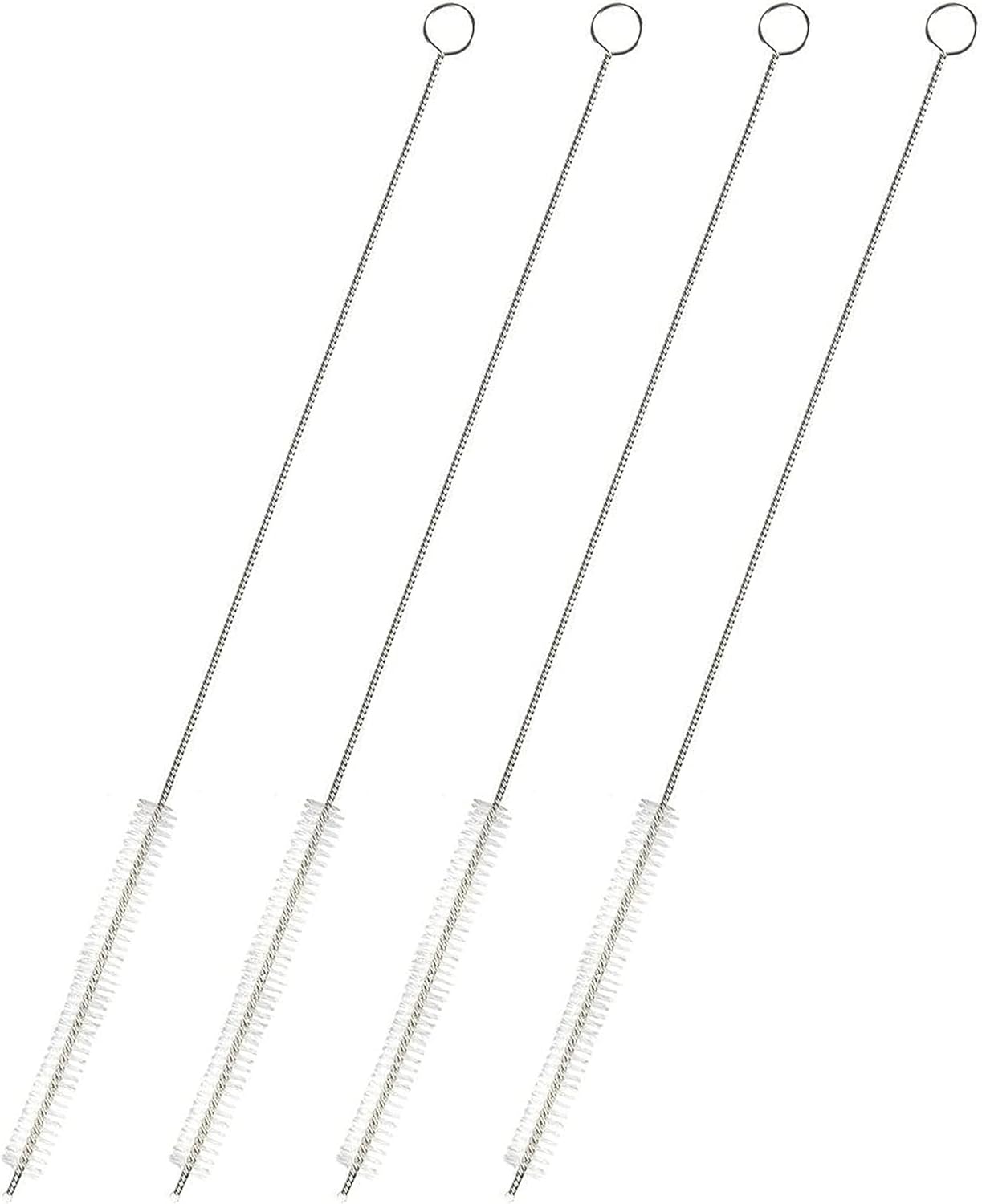 Juvale Straw Cleaner Brush - 12 In, Silver & White, 4-Pack - Stainless Steel Straw Cleaner Brush for Water Bottles & Pipes with Flexible Nylon Tip for Narrow Openings